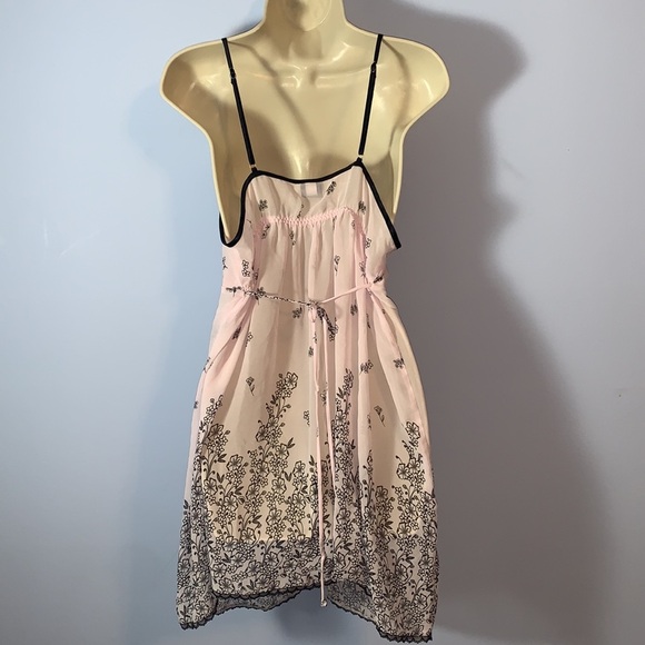 Apt. 9 babydoll nightie slip dress teddy cami baby pink black lace floral size L - Picture 2 of 9